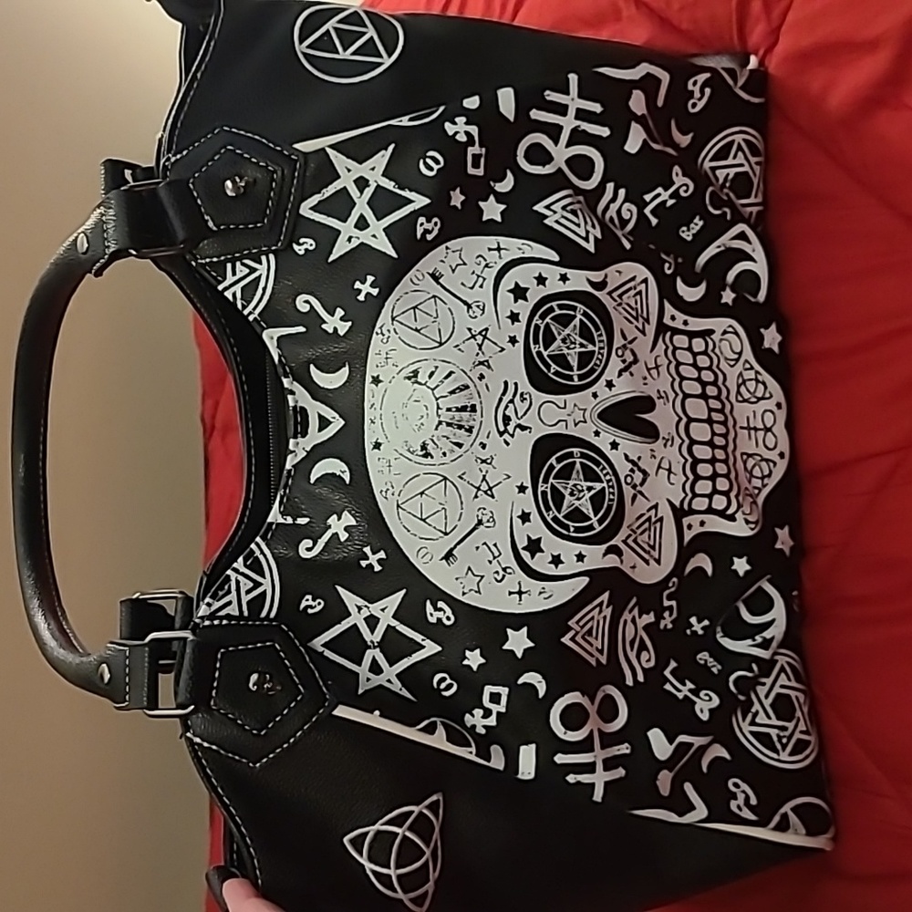 Banned black skull pentagram handbag